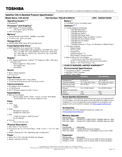 Toshiba C55-A5105 Thumbnail