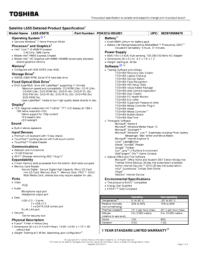Toshiba L655-S5078 Thumbnail