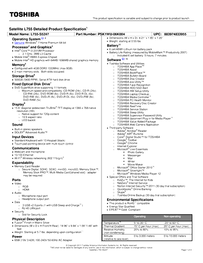 Toshiba L755-S5247 Thumbnail