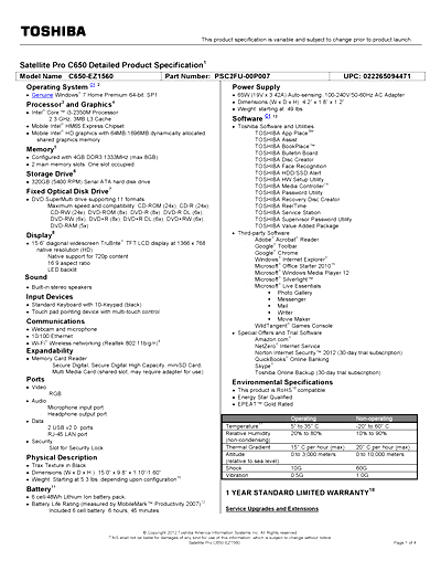 Toshiba C650-EZ1560 Thumbnail