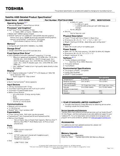 Toshiba A505-S6989 Thumbnail
