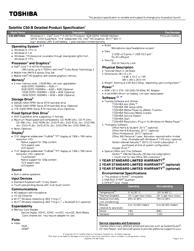 Toshiba C50-BBT2N22 Thumbnail