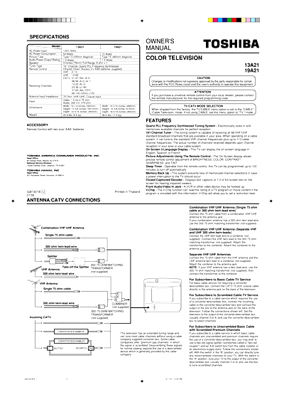 Toshiba 13A21 19A21 Thumbnail