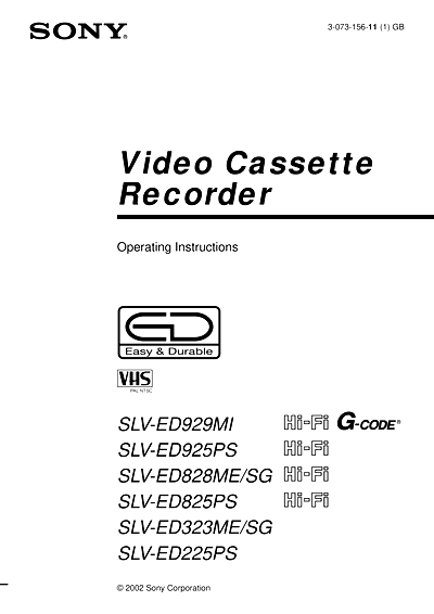 Sony SLV-ED225PS SLV-ED828ME SLV-ED828SG Thumbnail