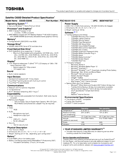 Toshiba C655D-S5046 Thumbnail