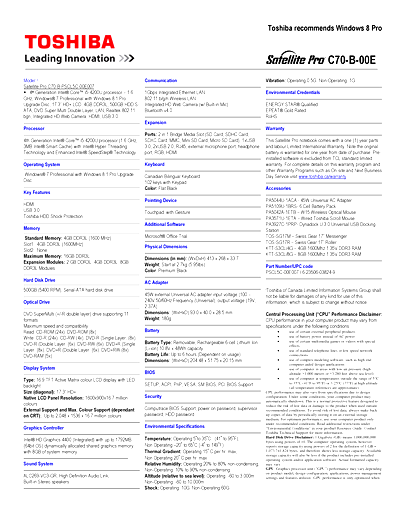 Toshiba C70-B (PSCL5C-00E007) Thumbnail