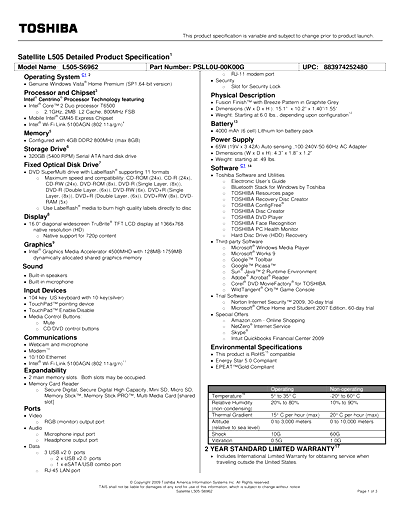 Toshiba L505-S6962 Thumbnail