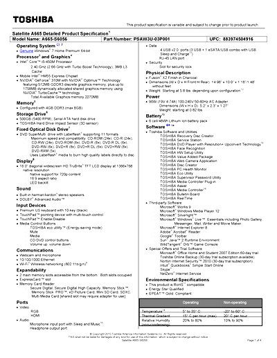 Toshiba A665-S6056 Thumbnail