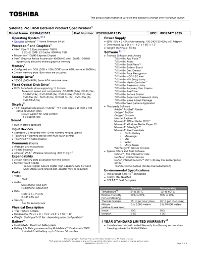 Toshiba C650-EZ1513 Thumbnail