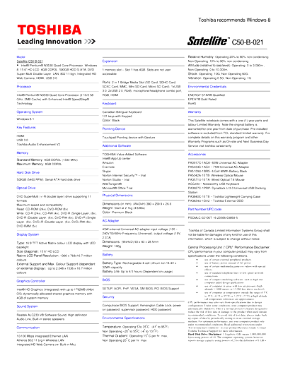 Toshiba C50-B (PSCMLC-02100T) Thumbnail