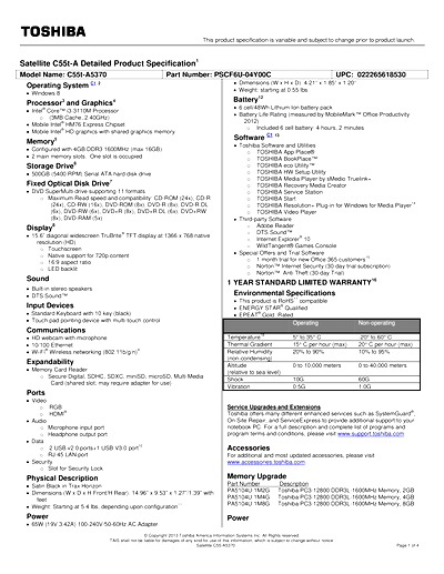Toshiba C55T-A5370 Thumbnail