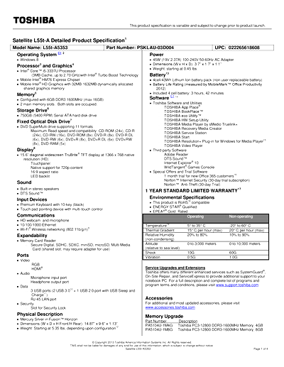 Toshiba L55t-A5353 Thumbnail