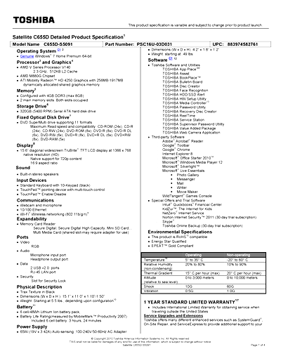 Toshiba C655D-S5091 Thumbnail
