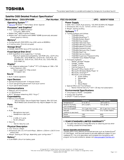 Toshiba C655-SP4168 Thumbnail