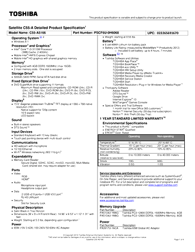Toshiba C55-A5166 Thumbnail