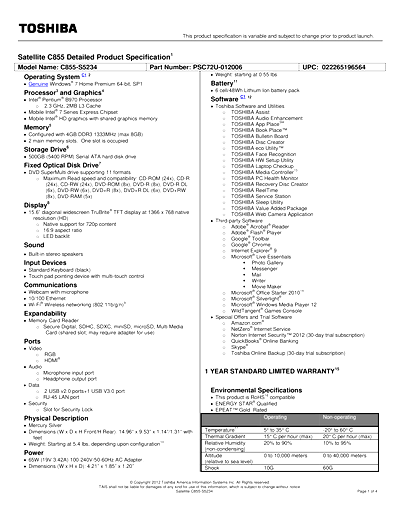Toshiba C855-S5234 Thumbnail