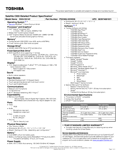 Toshiba C655-S5142 Thumbnail
